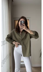 Berma Kendinden Çizgili Gömlek Haki