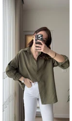 Berma Kendinden Çizgili Gömlek Haki