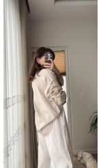 Berma Kendinden Çizgili Gömlek Krem