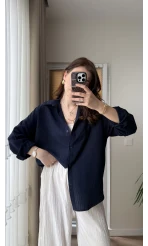 Berma Kendinden Çizgili Gömlek Lacivert