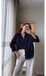 Berma Kendinden Çizgili Gömlek Lacivert