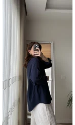 Berma Kendinden Çizgili Gömlek Lacivert