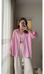 Berma Kendinden Çizgili Gömlek Pembe