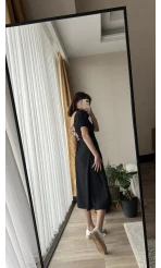 Betty Siyah Sırtı Çapraz Keten Elbise