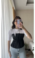 Beyaz Çizgili Detay T-Shirt