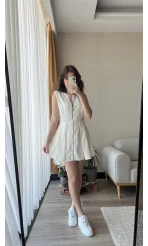 Beyaz Fermuarlı Elbise