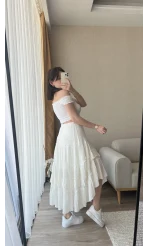 Beyaz Fırfırlı Etek