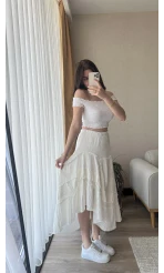 Beyaz Fırfırlı Etek