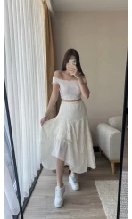 Beyaz Fırfırlı Etek