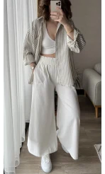 Beyaz Keten Palazzo Pantolon