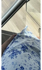 Beyaz Mavi Çiçekli Elbise