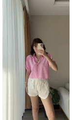 Beyaz Müslin Keten Karışımlı Şort