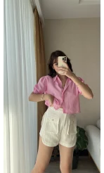 Beyaz Müslin Keten Karışımlı Şort