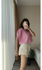 Beyaz Müslin Keten Karışımlı Şort