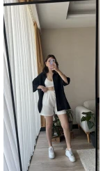 Beyaz Müslin Kumaş Lastikli Şort