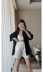 Beyaz Müslin Kumaş Lastikli Şort