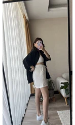 Beyaz Müslin Kumaş Lastikli Şort