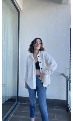 Beyaz Yün Kaşe Gömlek