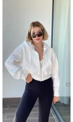 Biana Beyaz Polarlı Kapüşonlu Hırka