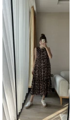 Bisiklet Yaka Leoparlı Elbise