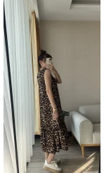 Bisiklet Yaka Leoparlı Elbise
