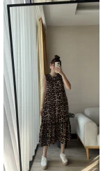 Bisiklet Yaka Leoparlı Elbise