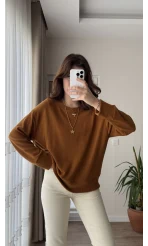 Bisiklet Yaka Pamuk Kumaş Sweatshirt Tarçın Rengi