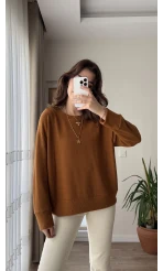Bisiklet Yaka Pamuk Kumaş Sweatshirt Tarçın Rengi
