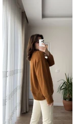 Bisiklet Yaka Pamuk Kumaş Sweatshirt Tarçın Rengi