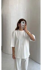 Bisiklet Yaka T-shirt - Ekru - Kod: 180267