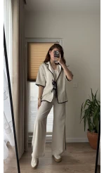 Biye Detaylı Keten Takım Krem