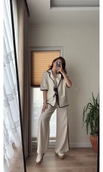 Biye Detaylı Keten Takım Krem