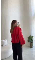 Biyeli Beli Lastikli Ceket - Kırmızı - Kod: 9792