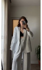 Ultra Premium Blazzer Gri Oversize Takım