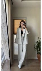 Ultra Premium Blazzer Gri Oversize Takım