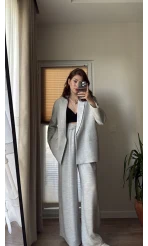 Ultra Premium Blazzer Gri Oversize Takım