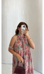 Bliss Çiçek Desenli Yaka Bağcıklı Elbise - Kod: 3481