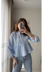 Bloom Bebe Mavisi Dantel Gömlek