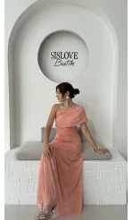 Blossom Tek Omuz Elbise - Turuncu - 205177