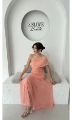 Blossom Tek Omuz Elbise - Turuncu - 205177