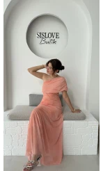 Blossom Tek Omuz Elbise - Turuncu - 205177