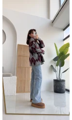 Bol Kesim Bisiklet Yaka Baklava Kazak - Antrasit-Bordo