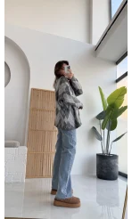 Bol Kesim Bisiklet Yaka Baklava Kazak - Gri-Antrasit