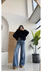 Bol Kesim Mavi Denim Pantolon