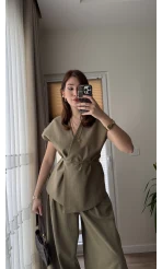 Bol Paça Pantolon Yelek Takım - Haki