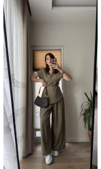 Bol Paça Pantolon Yelek Takım - Haki