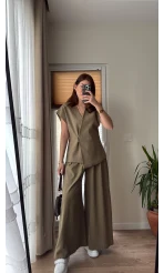 Bol Paça Pantolon Yelek Takım - Haki