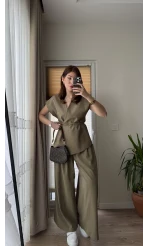 Bol Paça Pantolon Yelek Takım - Haki