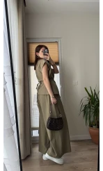 Bol Paça Pantolon Yelek Takım - Haki