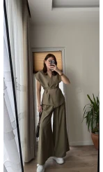 Bol Paça Pantolon Yelek Takım - Haki